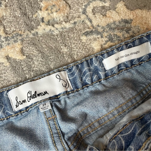 Sam Edelman Blue Patterned Straight Leg Jeans - Picture 5 of 7